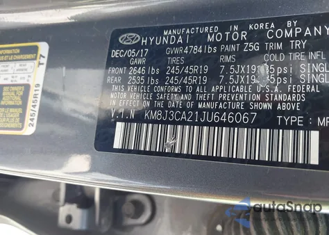 2018 Hyundai Tucson Limited z USA, uszkodzony, nr VIN KM8J3CA21JU646067